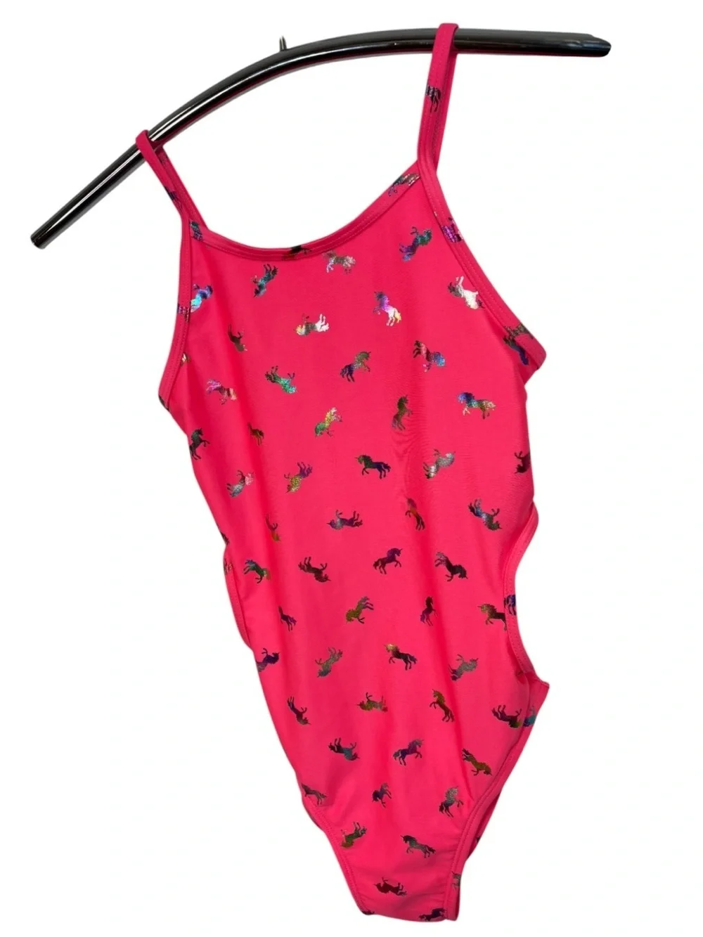 Place Bright Pink Foil Unicorn Cut Out One Piece Girl’s Swimsuit Size Medium 7/8